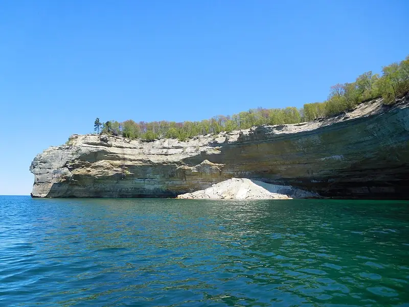 Layered sandstone cliffs above Lake Superior