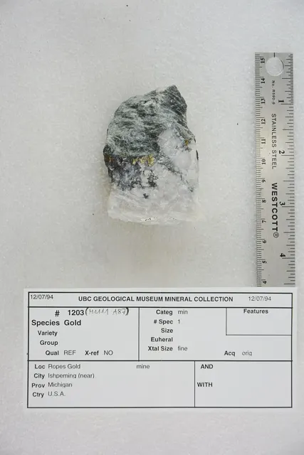 Ore specimen from the Ropes Gold Mine, Ishpeming