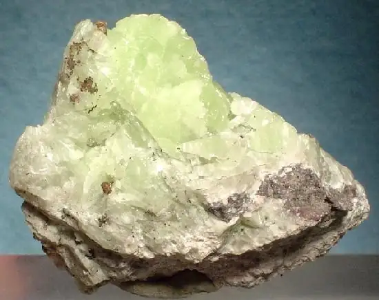 Native copper in prehnite, Osceola Mine, Houghton County
